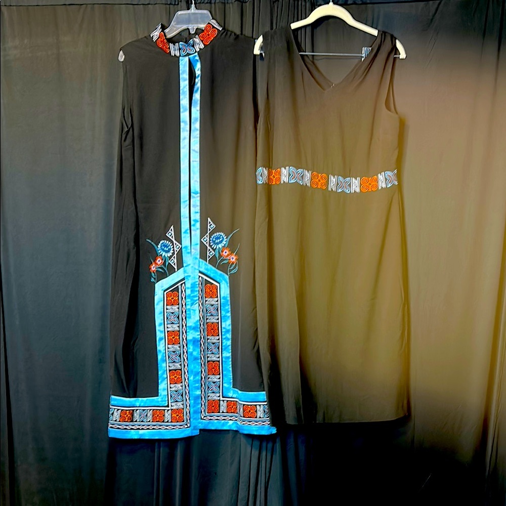 Elegant Black and Blue Embroidered Dress